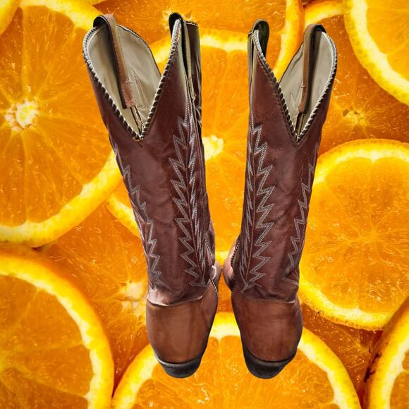 Texas USA Made Cowboy Boots Tan with Design Size 10M - Picture 4 of 6